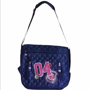 Justice Messenger Computer Bag Quilted Navy and Pink  NWOT